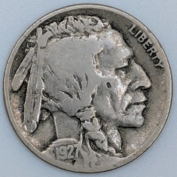 1927 - D Buffalo Nickel Two Feathers error Indian Head 5 Cent Coin Collectible - Picture 1 of 6
